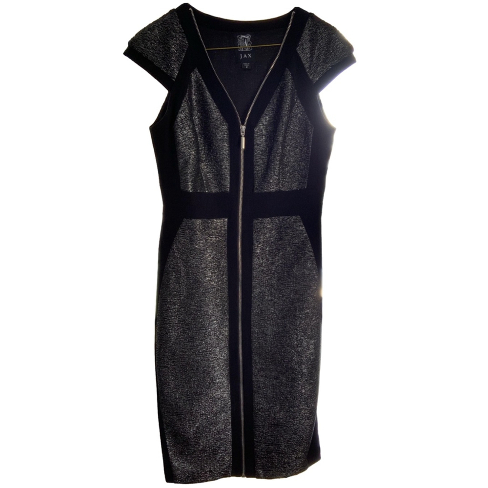 Jax Silver Metallic Sheath Dress Size 2